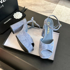HIGH HEEL PLATFORM SANDALS IN PIGEON BLUE SUEDE