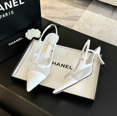 MESH LOGO SLINGBACKS IN WHITE LAMBSKIN