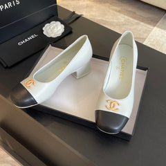 CC PUMP WHITE MIX BLACK CALFSKIN