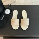 CC WHITE WOVEN FLAT SLIPPERS