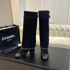 HIGH BOOTS 6.5 CM IN BLACK SUEDE AND CALFSKIN