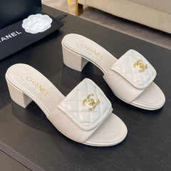 MID-HEEL 5 CM MULE IN WHITE LAMBSKIN