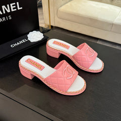 HIGH FLATFORM SLIPPER IN ROUGE PINK EMBOSSED SHEEPSKIN