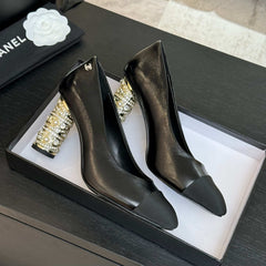 HIGH HEEL 85 MM SANDALS IN BLACK CALFSKIN AND FABRIC