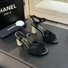 T-STRAP PEARL HEEL 85 MM SANDALS IN BLACK SUEDE