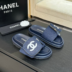 SLIDE IN NAVY BLUE DENIM FABRIC 45 MM