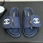 SLIDE IN NAVY BLUE DENIM FABRIC 45 MM