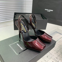 SL FISH MOUTH SANDAL PUMP BERRY POLISHED CALFSKIN