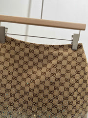 GG Beige Monogram Crystal Embellished Mini Skirt