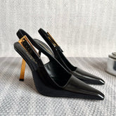 LEE SLINGBACK PUMPS 105 IN BLACK PATENT LEATHER GOLD HEEL