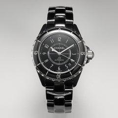 J12 Date Automatic Black Ceramic White Numerals Black Dial White Steel Hands