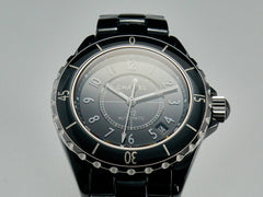 J12 Date Automatic Black Ceramic White Numerals Black Dial White Steel Hands