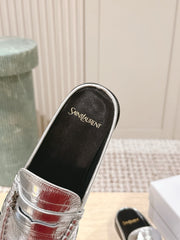 YSL 25S LOAFER MULE IN SILVER CALFSKIN