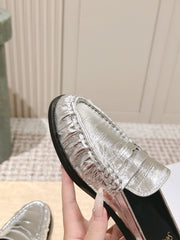 YSL 25S LOAFER MULE IN SILVER CALFSKIN