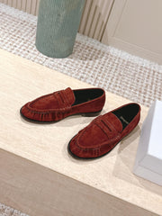 YSL 25S SAINT LAURENT LOAFERS IN DARK BRICK RED SUEDE WITH SMALL LOGO