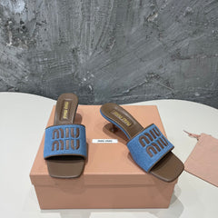 CARAMEL HIGH HEEL WITH AZURE BLUE STRAPS