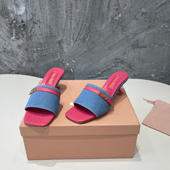 DEEP PINK HIGH HEEL WITH BLUE STRAPS AND PINK BELT