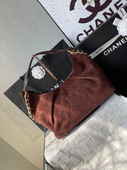 CHANEL 25S HOBO BAG 33 IN DARK BROWN SUEDE GOLD HARDWARE
