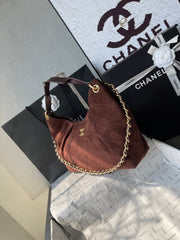 CHANEL 25S HOBO BAG 33 IN DARK BROWN SUEDE GOLD HARDWARE