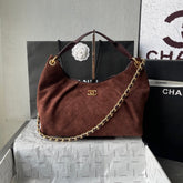 CHANEL 25S HOBO BAG 33 IN DARK BROWN SUEDE GOLD HARDWARE