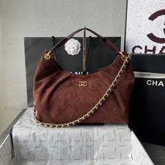 CHANEL 25S HOBO BAG 33 IN DARK BROWN SUEDE GOLD HARDWARE
