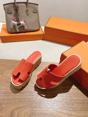 HM 25S HIGH WEDGE SANDALS IN DARK ORANGE LAMBSKIN STYLE 33