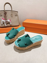 HM 25S HIGH WEDGE SANDALS IN PASTEL SEA GREEN LAMBSKIN STYLE 30