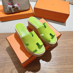 HM 25S HIGH WEDGE SANDALS IN SPRING GREEN LAMBSKIN STYLE 22