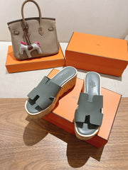 HM 25S HIGH WEDGE SANDALS IN GREY LAMBSKIN STYLE 7