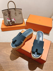 HM 25S HIGH WEDGE SANDALS IN DEEP SLATE BLUE LAMBSKIN STYLE 16