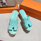 HM 25S HIGH WEDGE SANDALS IN LIGHT MINT BLUE LAMBSKIN STYLE 5