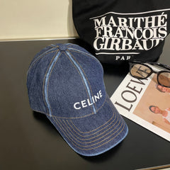 CELINE 25S BASEBALL CAP IN DENIM BLUE LETTER EMBROIDERY