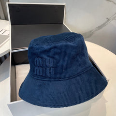 MM BUCKET IN NAVY BLUE VELVET WITH LOGO