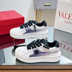 VALENTINO 25S GARAVANI ONE STUD XL PLATFORM SNEAKERS IN WHITE MIX PURPLE LAMBSKIN STYLE 7