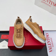 VALENTINO 25S RUNBOOT SNEAKERS IN BROWN SUEDE AND LAMBSKIN