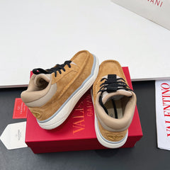 VALENTINO 25S RUNBOOT SNEAKERS IN BROWN MIX BLACK LAMBSKIN