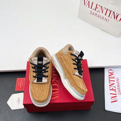 VALENTINO 25S RUNBOOT SNEAKERS IN BROWN MIX BLACK LAMBSKIN
