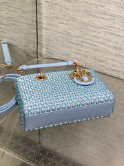 SMALL 16 LADY D-JOY BAG IN POWDER BLUE CANNAGE LAMBSKIN WITH EMBROIDERED BEADWORK BEADWORK