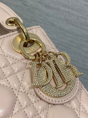DIOR 25S MINI LADY DIOR BAG 17 IN PINK CALFSKIN CHARM CRYSTAL EMBELLISHMENTS