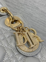 DIOR 25S MINI LADY DIOR BAG 17 IN DARK GRAY CALFSKIN CHARM CRYSTAL EMBELLISHMENTS