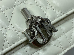 DIOR 25S DIOR TALK PHONE POUCH 21 IN WHITE CANNAGE LAMBSKIN SILVER HARDWRE