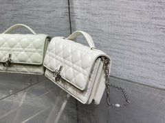 DIOR 25S DIOR TALK PHONE POUCH 21 IN WHITE CANNAGE LAMBSKIN SILVER HARDWARE