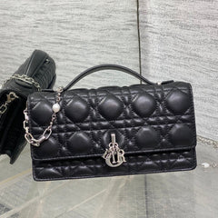 DIOR 25S DIOR TALK PHONE POUCH 21 IN BLACK CANNAGE LAMBSKIN SILVER HARDWRE