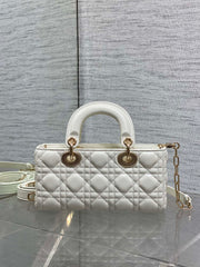 DIOR 25S SMALL LADY D‑JOY BAG 22 IN IVORY CALFSKIN GOLD HARDWARE