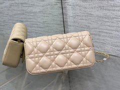 DIOR 25S DIOR TALK PHONE POUCH 18 IN LIGHT IVORY CANNAGE LAMBSKIN