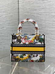 DIOR 25S SMALL LADY D-LITE BAG 24 IN YELLOW CANVAS DIOR CANNES