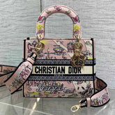 DIOR 25S SMALL LADY D-LITE BAG 24 IN PINK CANVAS DIOR BUTTERFLY