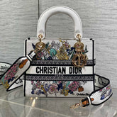 DIOR 25S SMALL LADY D-LITE BAG 24 IN WHITE DIOR FLOWERS CALENDAR ALLOVER EMBROIDERY