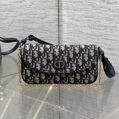 DIOR 25S 30 MONTAIGNE AVENUE BAG 23 IN BLUE CANVAS DIOR OBLIQUE JACQUARD