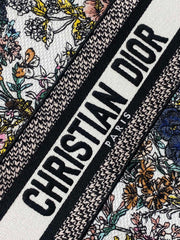 DIOR 25S LUCKY SMALL DIOR BOOK TOTE 26 IN MULTICOLOR DIOR FLOWERS CALENDAR ALLOVER EMBROIDERY